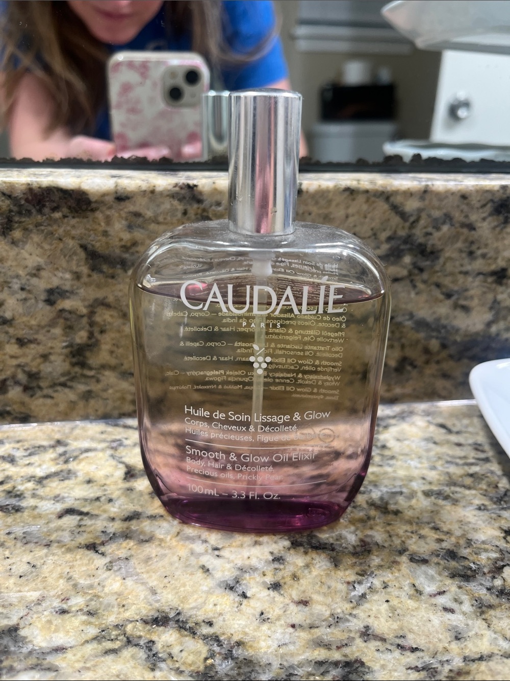 Caudalie Smooth & Glow Oil Elixir — Clear with Pink and Purple Gradient